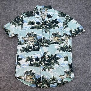 Outerknown Shirt Mens M Blue Beach Palm Button Up Organic Cotton Hemp Casual